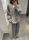 Mutedance 24 Autumn and Winter Flower Dye V-Neck Top Series MD-MD24FW58-GRAY MD24FW58 MD24FW59